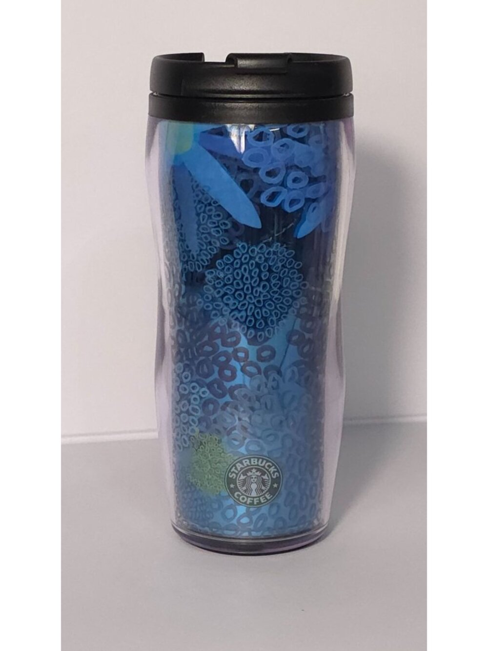 Starbucks New with Tag 2009 Blue Floral Travel Mug with Lid 12 Oz Double Wall Tu